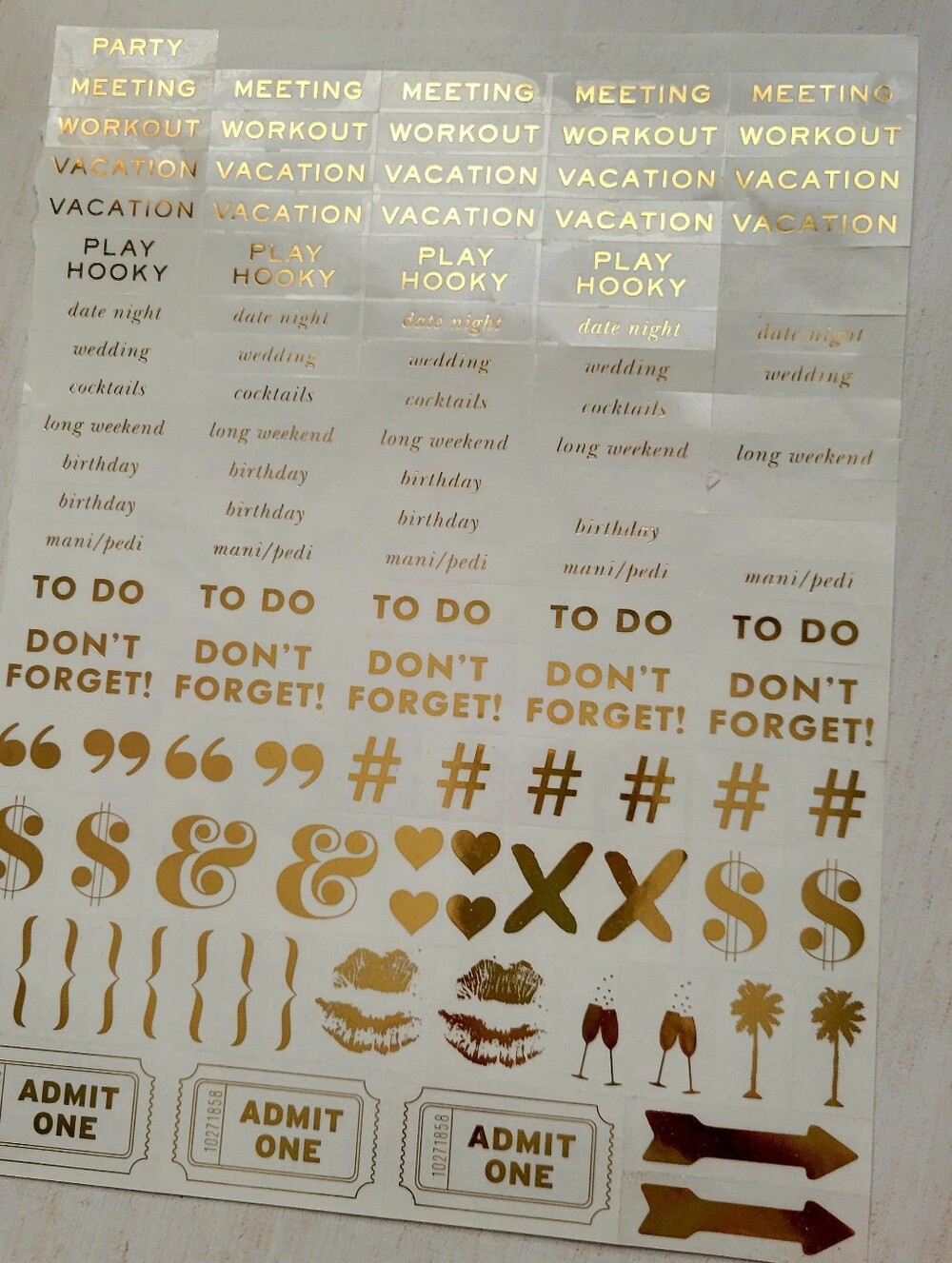Kate Spade Gold Foil Planner Sticker Sheet - Metallic Accent for Home Design